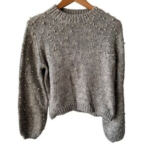 Urban Outfitters Grey Pearl Embellished Chunky Knit Sweater Womens Small SP‎